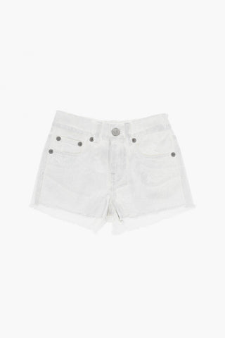 MM6 Metallic-Effect Denim Shorts with Frayed Hem