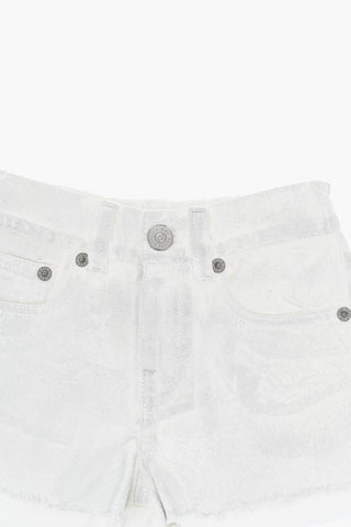 MM6 Metallic-Effect Denim Shorts with Frayed Hem