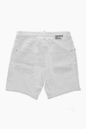 WHITE BULL Shorts a Lavaggio Chiaro con Bottone Logato