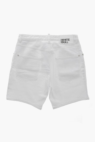 WHITE BULL Light-Wash Shorts with Logo Button