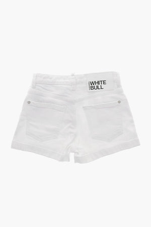 WHITE BULL Shorts a Lavaggio Chiaro con Bottone Logato