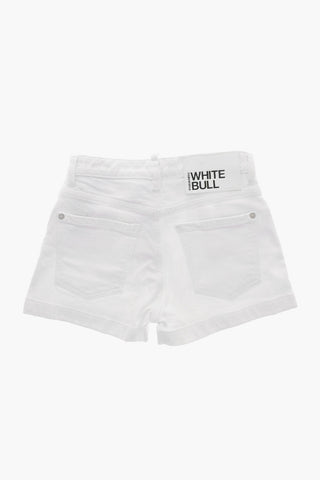 WHITE BULL 라이트 워시 쇼츠 로고 버튼