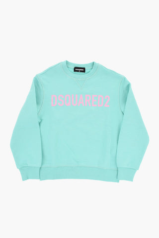 Felpa Girocollo in Cotone Garzato con Logo a Contrasto