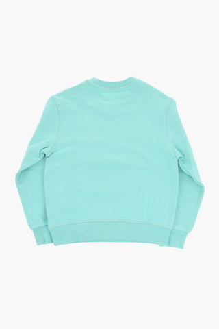 Felpa Girocollo in Cotone Garzato con Logo a Contrasto