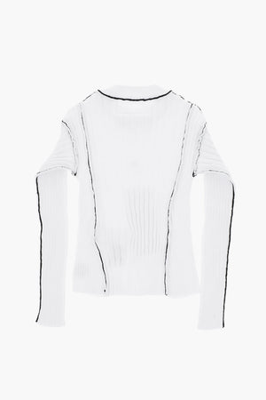 MM6 Gerippter Rundhalspullover mit Kontrastbesätzen