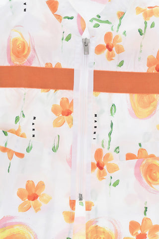 Cotton Poplin Overshirt with Floral Print and Zip Closure