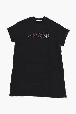 Sweatkleid mit kurzen Ärmeln und perlenverziertem Logo