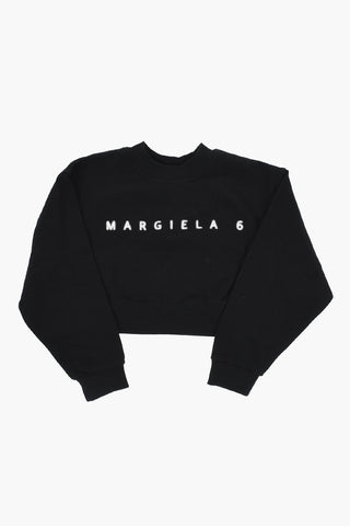 MM6 Einfarbiges Rundhalssweatshirt mit aufgedrucktem Logo