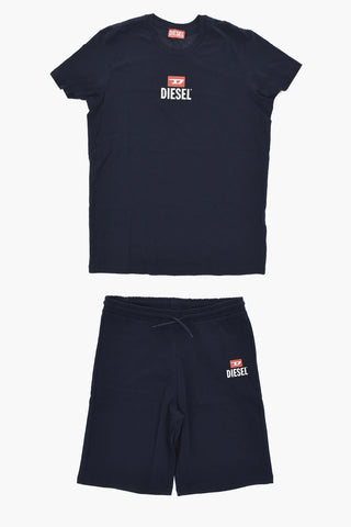 Set T-Shirt e Shorts in Tinta Unita con Logo Stampato