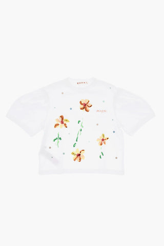 Floral Print Crewneck T-Shirt with Sequin Details