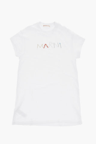Short-Sleeve Sweatshirt Dress With Beaded Logo