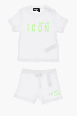 ICON Set T-Shirt e Shorts in Tinta Unita con Logo Fluo
