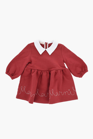 Vestito Svasato a Maniche Lunghe con Logo Ricamato