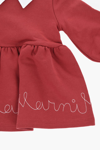 Vestito Svasato a Maniche Lunghe con Logo Ricamato