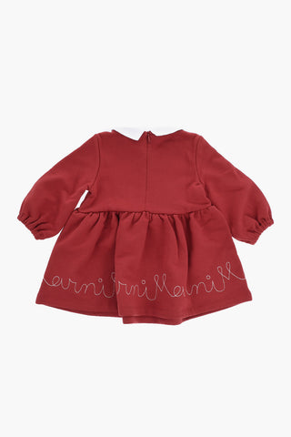 Vestito Svasato a Maniche Lunghe con Logo Ricamato