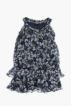 Vestito in Tulle a Fantasia Floreale con Abbottonatura Frontale