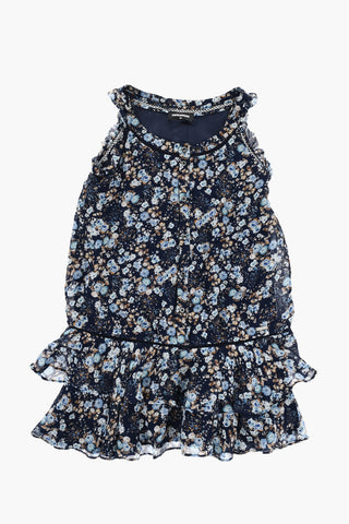 Tüllkleid mit Blumenmuster und Frontknopfleiste