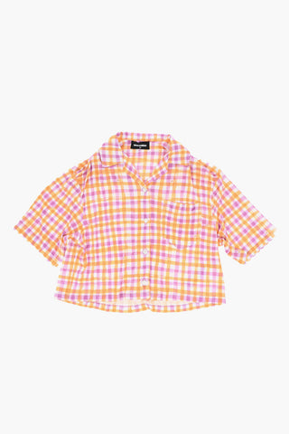 Cropped-Fit Shirt with Multicolored Check Print