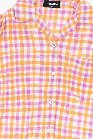 Cropped-Fit Shirt with Multicolored Check Print