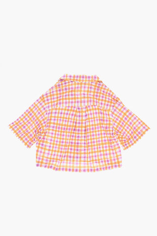 Cropped-Fit Shirt with Multicolored Check Print