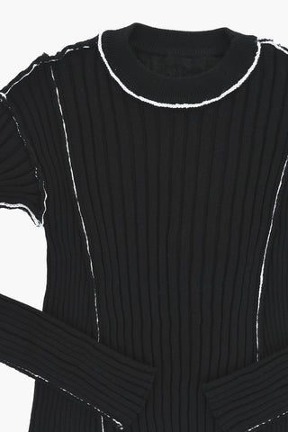 MM6 Maglia Girocollo a Coste con Rifiniture a Contrasto