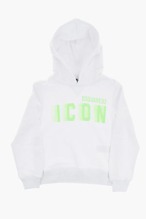 ICON Felpa Hoodie RELAX in Cotone Garzato con Logo Fluo