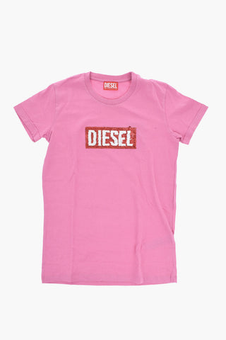 Cotton Crewneck T-Shirt TJEKI with Sequined Logo