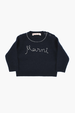 Maglia Girocollo in Lana e Cashmere con Logo Ricamato