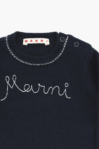Maglia Girocollo in Lana e Cashmere con Logo Ricamato