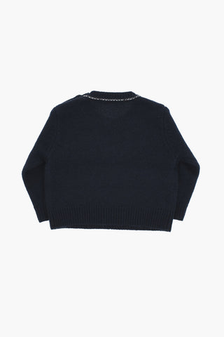 Maglia Girocollo in Lana e Cashmere con Logo Ricamato
