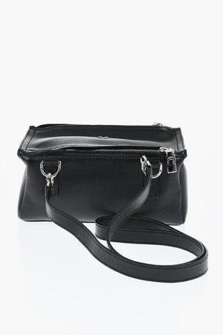 Hammered Leather Shoulder Bag PANDORA with Silver-Effect Logo