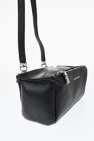 Hammered Leather Shoulder Bag PANDORA with Silver-Effect Logo