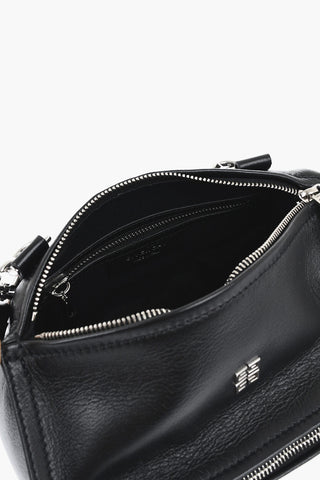 Hammered Leather Shoulder Bag PANDORA with Silver-Effect Logo