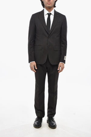 CC COLLECTION Abito a 2 Bottoni Chalk Stripe in Lana Vergine ad Orlo Smerlato