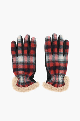 Leather and Fabric Checked Gloves