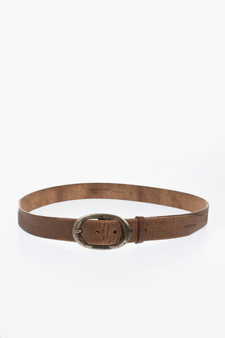 Leather Belt with Craquelé Effect and Branded Buckle 35mm