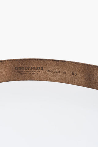 Leather Belt with Craquelé Effect and Branded Buckle 35mm