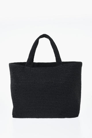 Maxi Borsa Tote in Rafia con Logo in Rilievo Tono su Tono