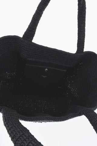 Maxi Borsa Tote in Rafia con Logo in Rilievo Tono su Tono