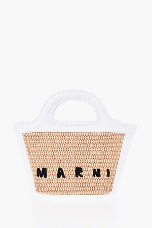 Raffia and Leather Mini Handbag with Strap