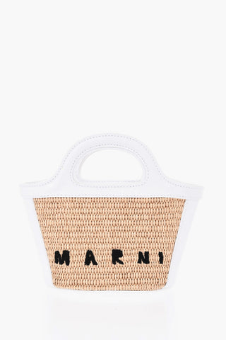 Mini-Handtasche aus Raffia und Leder mit Schulterriemen