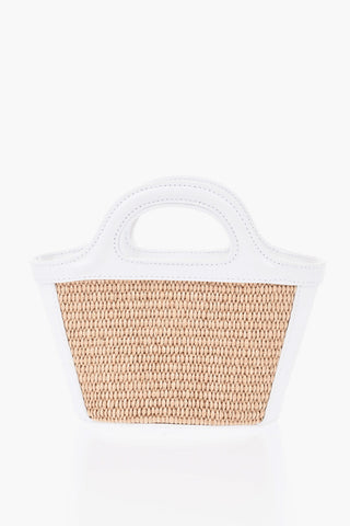 Mini-Handtasche aus Raffia und Leder mit Schulterriemen