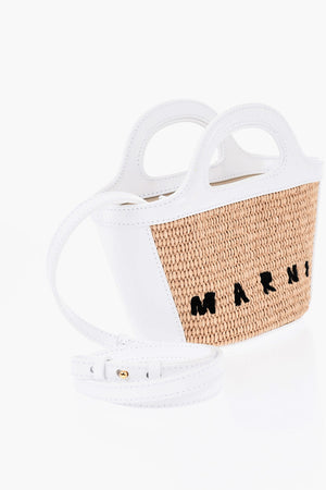 Raffia and Leather Mini Handbag with Strap