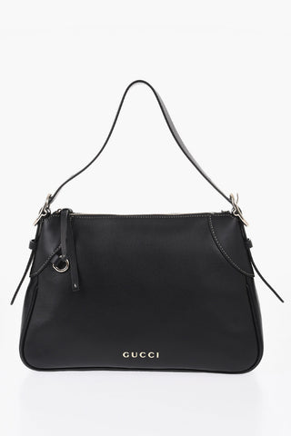 Schultertasche aus Leder mit Logo in Goldoptik