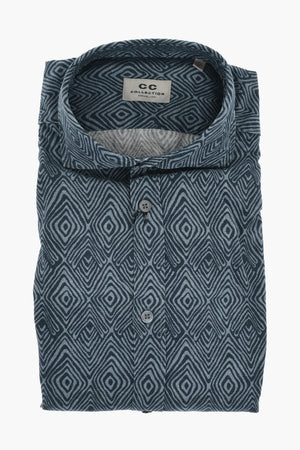 CC COLLECTION Linen Blend Shirt with Geometric Pattern