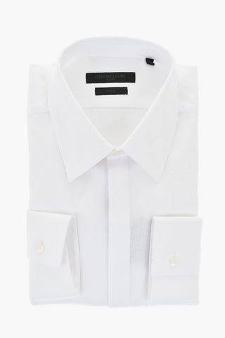 CODE Camicia Slim Fit in Tinta Unita con Abbottonatura a Scomparsa
