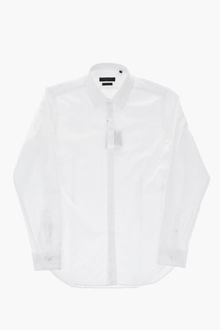 CODE Camicia Slim Fit in Tinta Unita con Abbottonatura a Scomparsa
