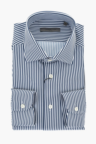 Striped Stretch Fabric Shirt with French Collar