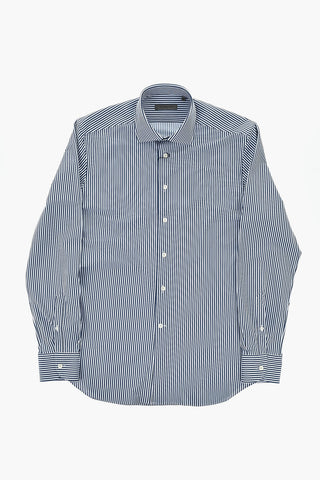 Striped Stretch Fabric Shirt with French Collar