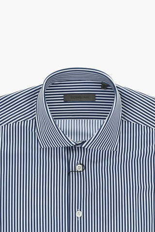 Striped Stretch Fabric Shirt with French Collar